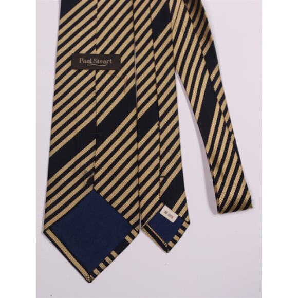 Paul Stuart Gold Navy Twill Striped Silk Handmade Necktie Tie Made in Japan - Picture 4 of 6